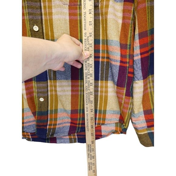 Pull & Bear Shirt Mens Medium Plaid Flannel Button Down Long Sleeve‎ Yellow Blue - Picture 5 of 6